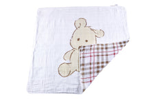 Load image into Gallery viewer, Teddy Bear and Plaid Cotton Muslin Newcastle Blanket
