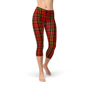 Womens Red Plaid Tartan Capri Leggings